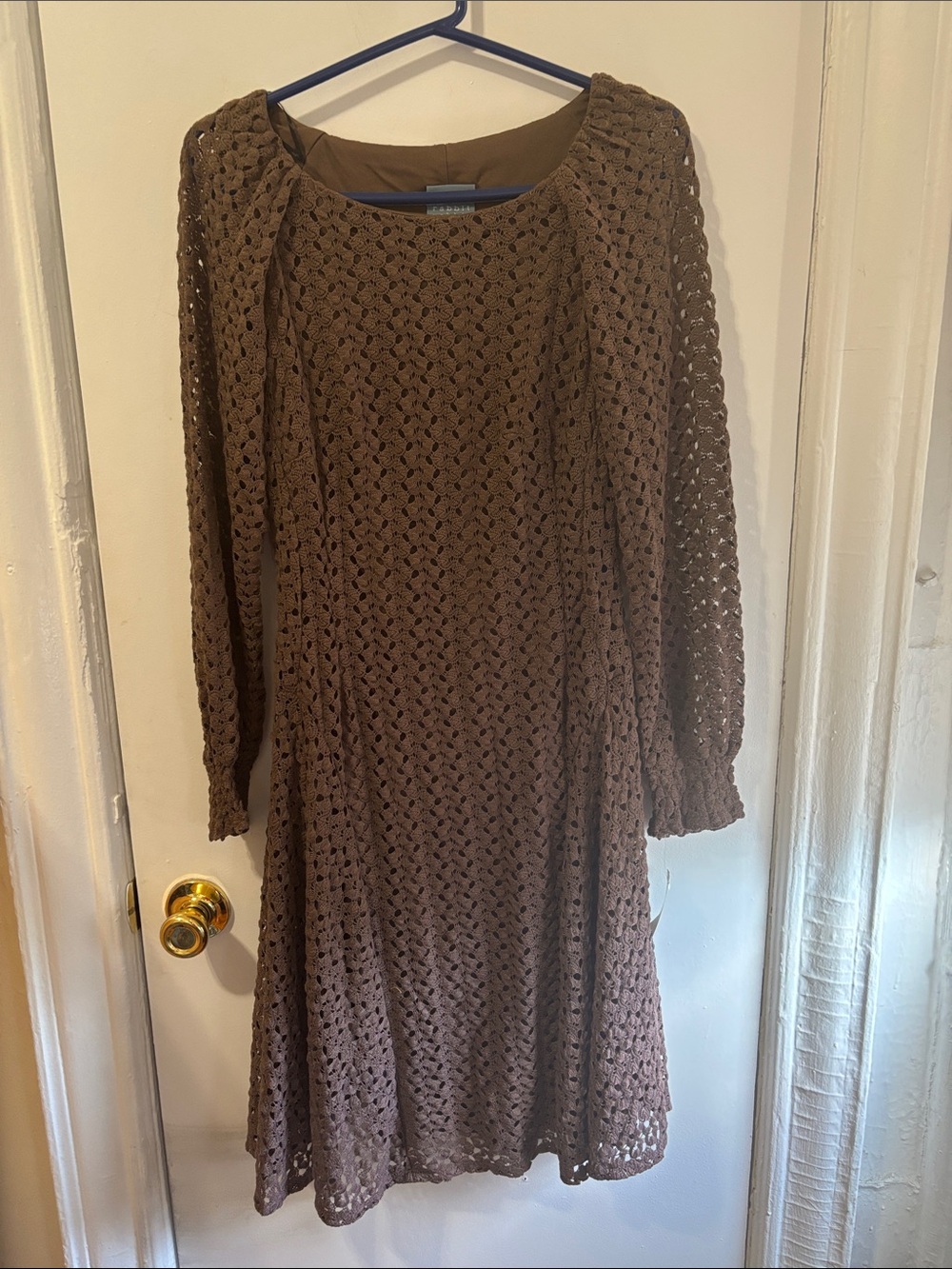 Brown Crochet Long-Sleeve Women's Dress